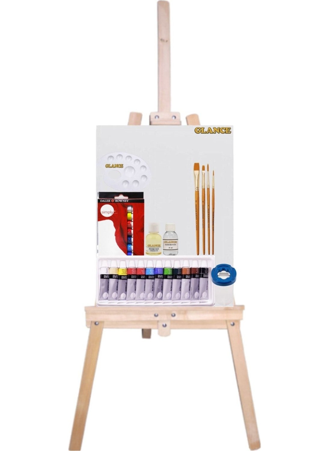 Glance Daller Rowney Simply 12X12ML 12 Colors Oil Paint Standing Easel Starter Set 35X50 Canvas 