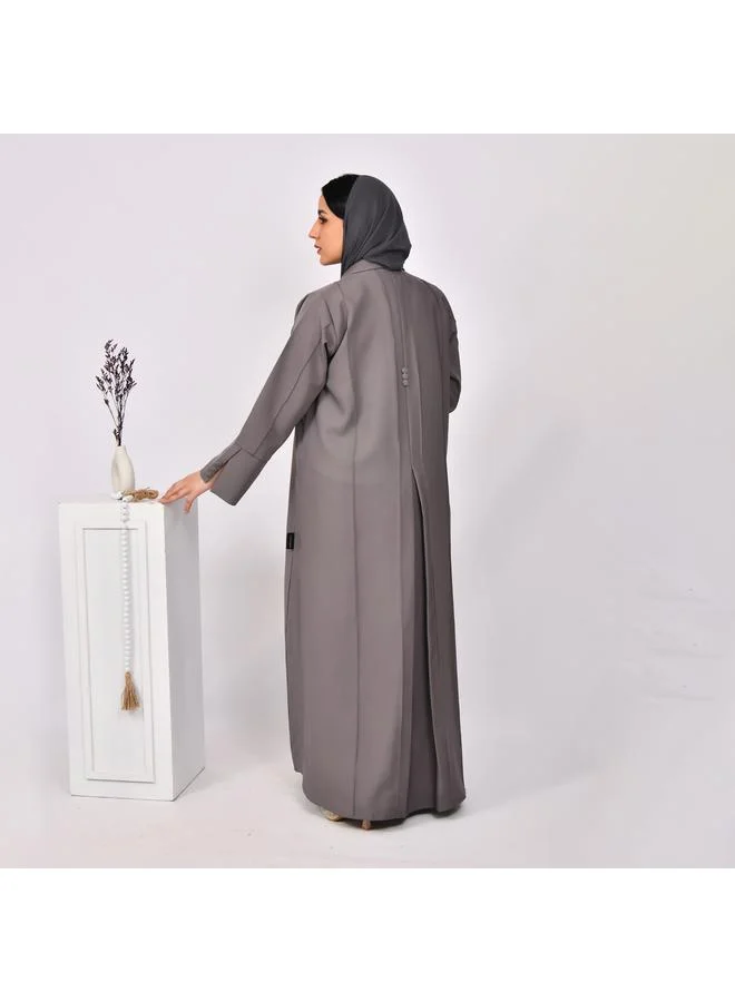 HAWRAA ABAYA Grey blazer abaya with decorative buttons on the abaya and sleeves