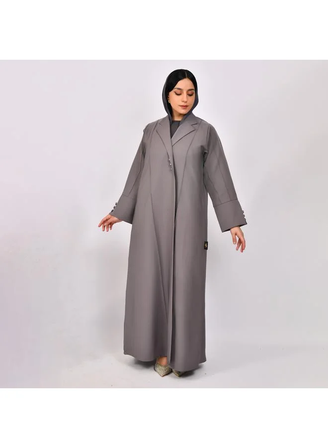 HAWRAA ABAYA Grey blazer abaya with decorative buttons on the abaya and sleeves