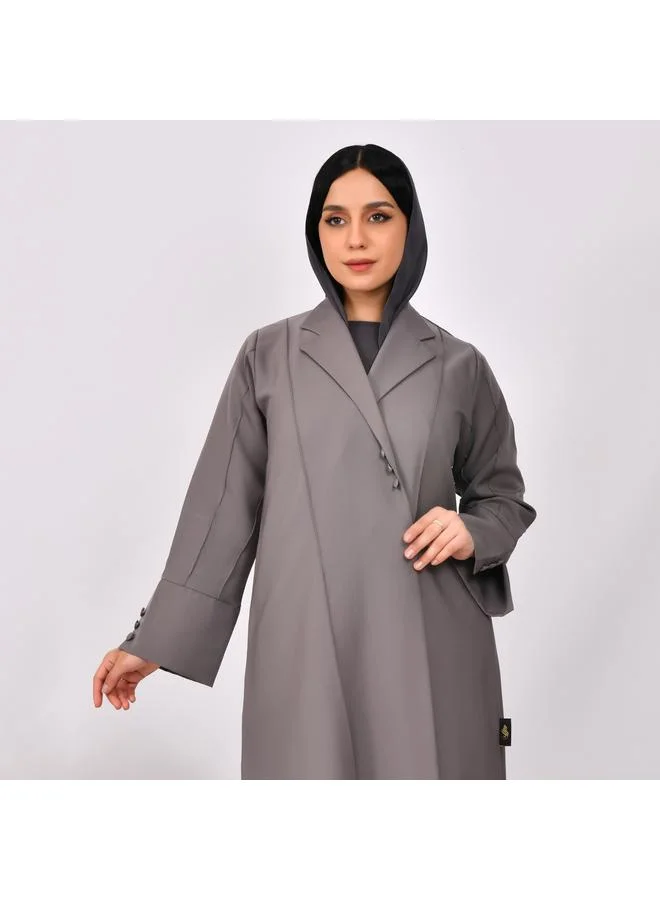 HAWRAA ABAYA Grey blazer abaya with decorative buttons on the abaya and sleeves