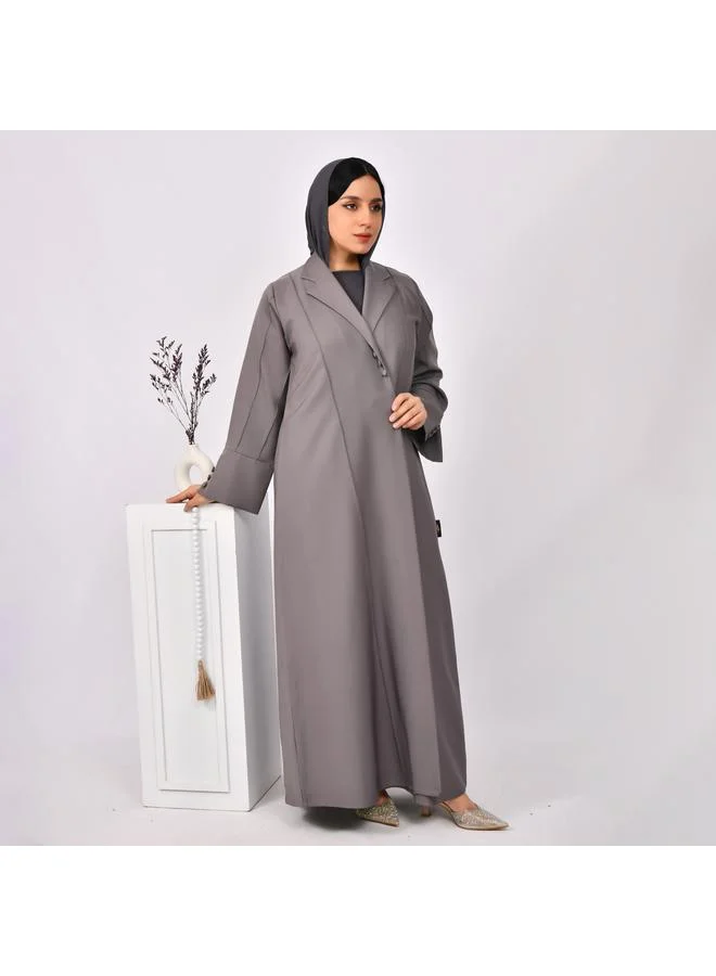 HAWRAA ABAYA Grey blazer abaya with decorative buttons on the abaya and sleeves