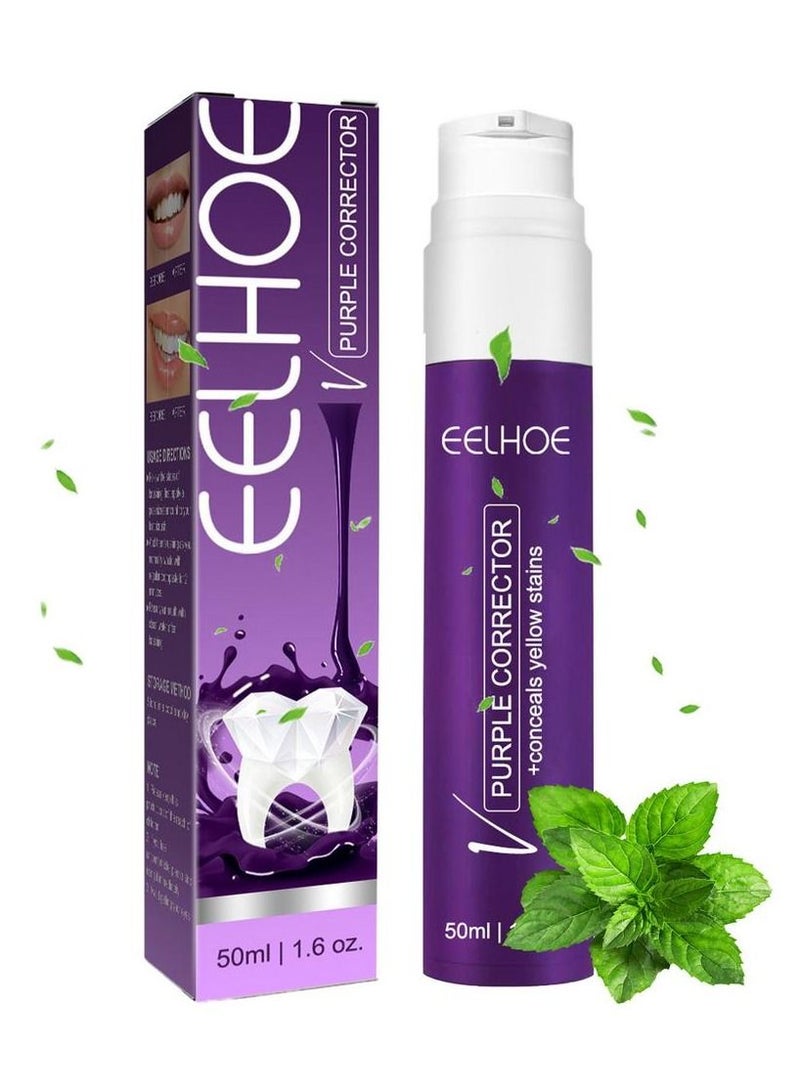 EELHOE معجون أسنان أرجواني لتبييض الأسنان | معجون أسنان لتنظيف الأسنان 50 مل | معجون أسنان لتبييض الأسنان والعناية بمينا الأسنان V34 لإزالة البقع وتقليل اصفرار الأسنان - Image 1