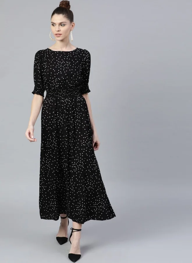 STREET 9 Black Geometric Printed Maxi Dress for Women