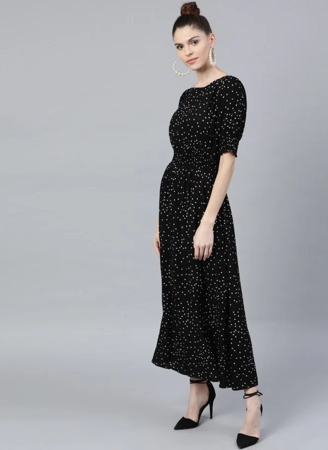 STREET 9 Black Geometric Printed Maxi Dress for Women