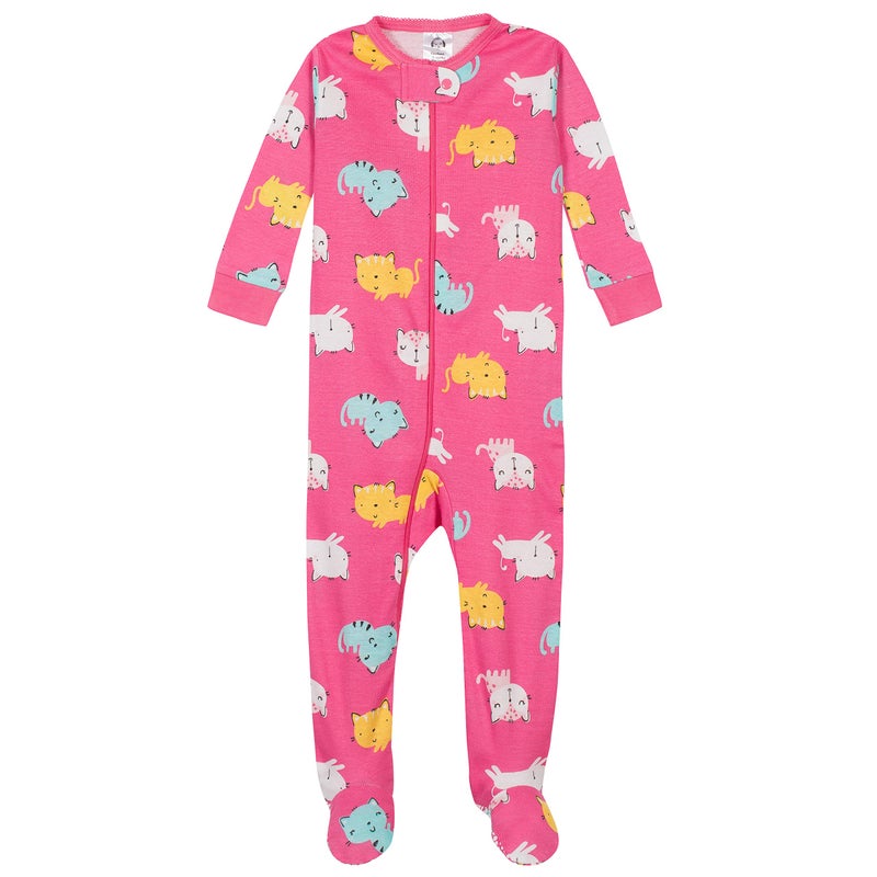 Gerber Baby Girls 4-Pack Footed Pajamas, Unicorns Cats Pink, 3T - Image 2