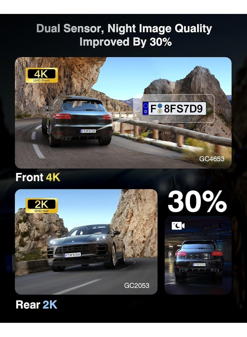 4K Dash Cam Front and Rear with GPS, Upgraded 5.8G WiFi, Dual Dash Camera for Cars, Night Vision, WDR, 170°Wide Angle, 24H Parking Monitor, Emergency Lock, 3" IPS Screen (128GB Card Included) - Image 2