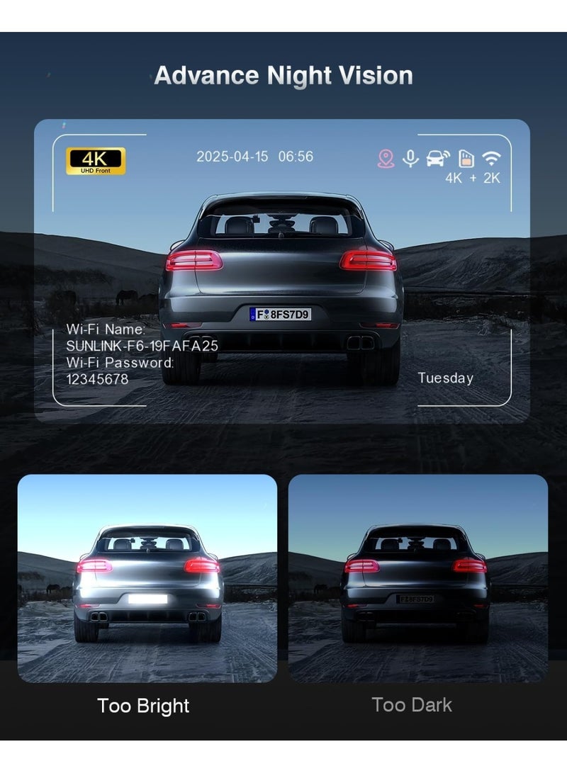 4K Dash Cam Front and Rear with GPS, Upgraded 5.8G WiFi, Dual Dash Camera for Cars, Night Vision, WDR, 170°Wide Angle, 24H Parking Monitor, Emergency Lock, 3" IPS Screen (128GB Card Included) - Image 3