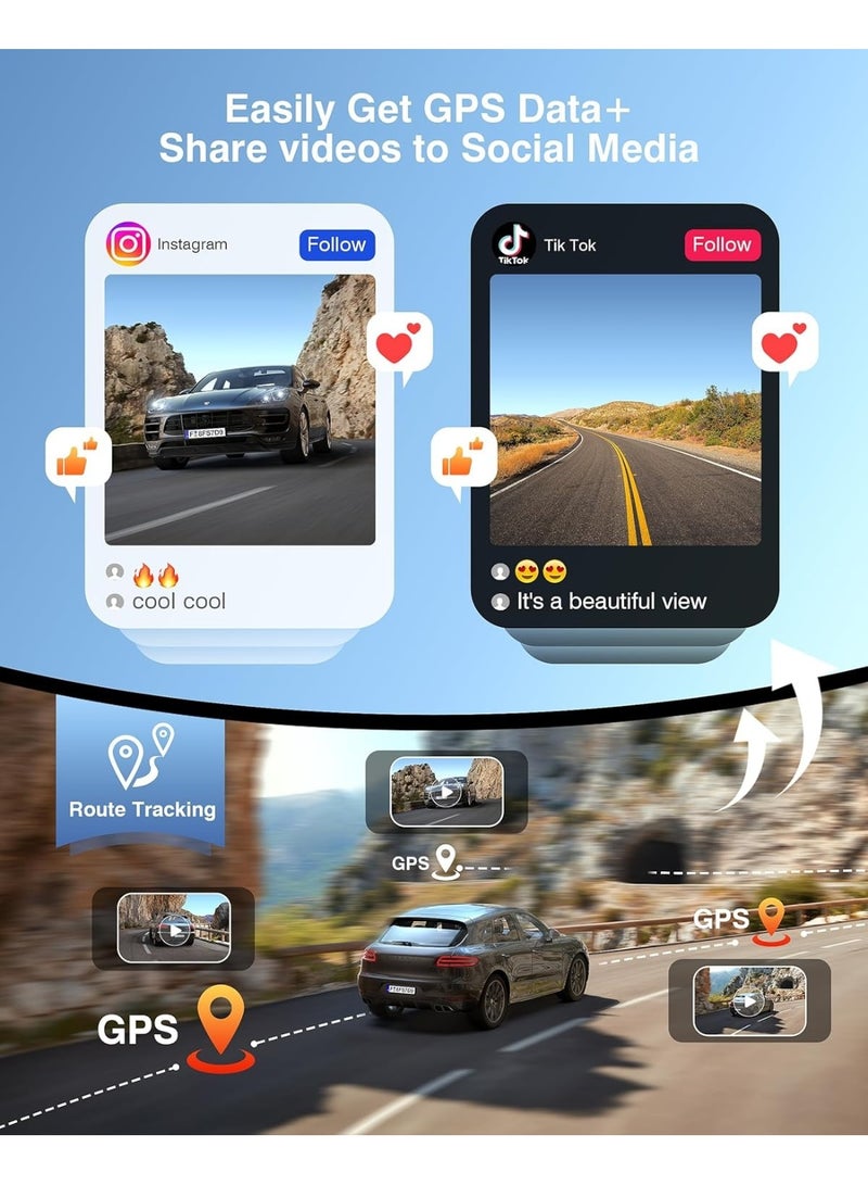 4K Dash Cam Front and Rear with GPS, Upgraded 5.8G WiFi, Dual Dash Camera for Cars, Night Vision, WDR, 170°Wide Angle, 24H Parking Monitor, Emergency Lock, 3" IPS Screen (128GB Card Included) - Image 4