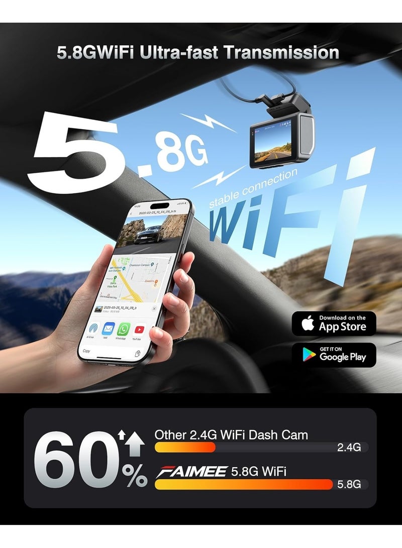 4K Dash Cam Front and Rear with GPS, Upgraded 5.8G WiFi, Dual Dash Camera for Cars, Night Vision, WDR, 170°Wide Angle, 24H Parking Monitor, Emergency Lock, 3" IPS Screen (128GB Card Included) - Image 5