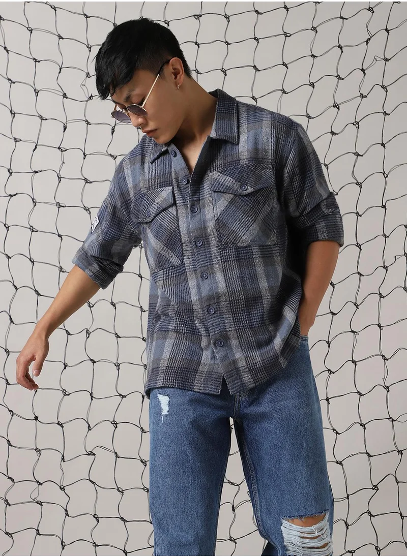 هوبرهولمي Men's Multicoloured 100% Cotton Checkered Oversized Shacket