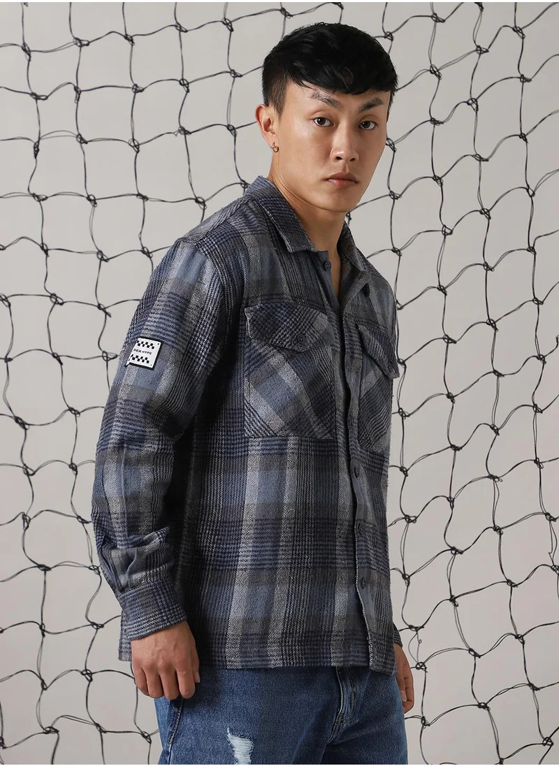 هوبرهولمي Men's Multicoloured 100% Cotton Checkered Oversized Shacket