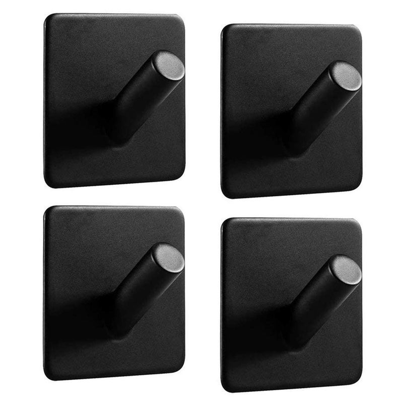 ShineMe Adhesive Wall Hooks, 4 Pack Waterproof Towel Hooks for Bathrooms and Kitchen, Stainless Steel Heavy Duty Wall Hooks for Hanging Towels Coats Keys Hats Robes - Black - Image 1