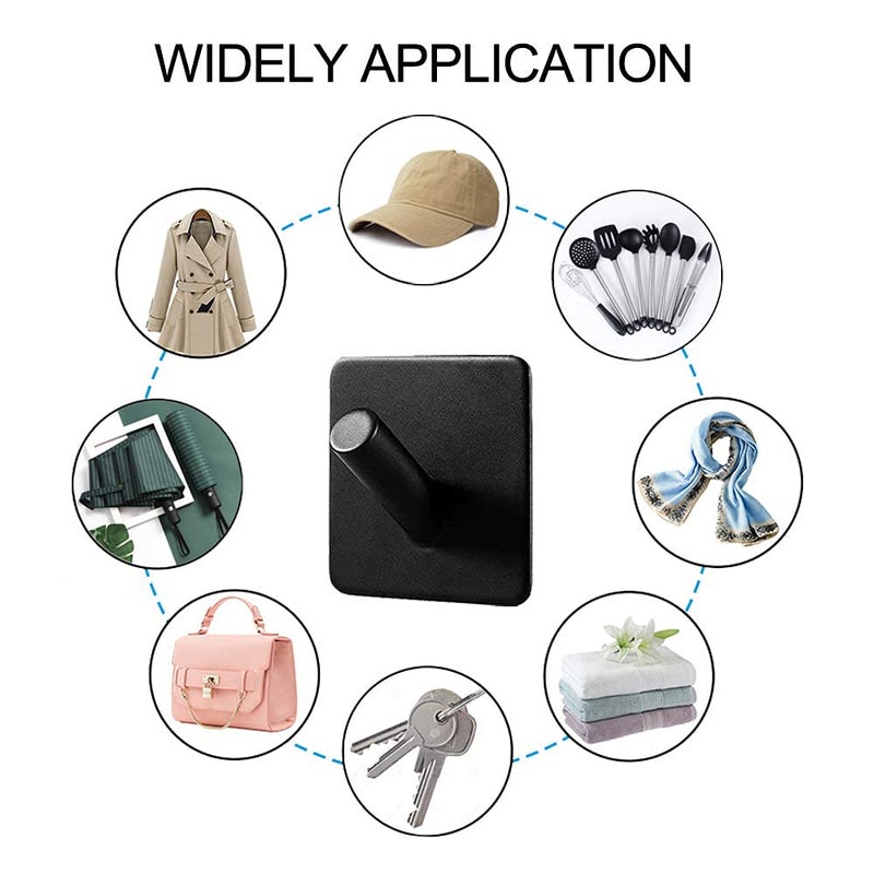 ShineMe Adhesive Wall Hooks, 4 Pack Waterproof Towel Hooks for Bathrooms and Kitchen, Stainless Steel Heavy Duty Wall Hooks for Hanging Towels Coats Keys Hats Robes - Black - Image 5