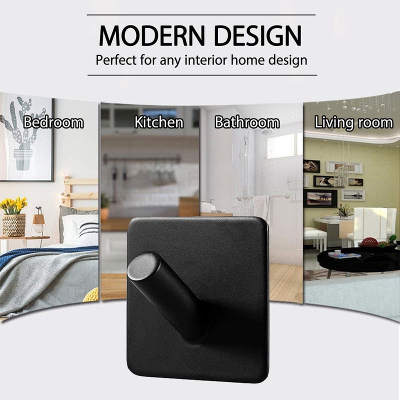 ShineMe Adhesive Wall Hooks, 4 Pack Waterproof Towel Hooks for Bathrooms and Kitchen, Stainless Steel Heavy Duty Wall Hooks for Hanging Towels Coats Keys Hats Robes - Black - Image 4