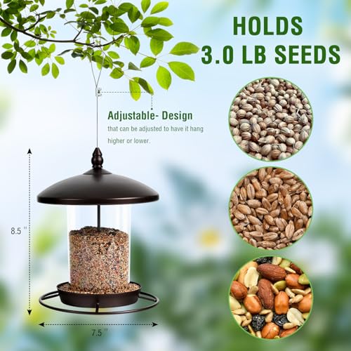 Youvip Metal Bird Feeder for Outdoors Hanging,3.0LB Seed Feeder,Easy to Fill & Clean,360° Feeding,Weatherproof Roof for Gardens and Wild Birds,Brown - Image 4