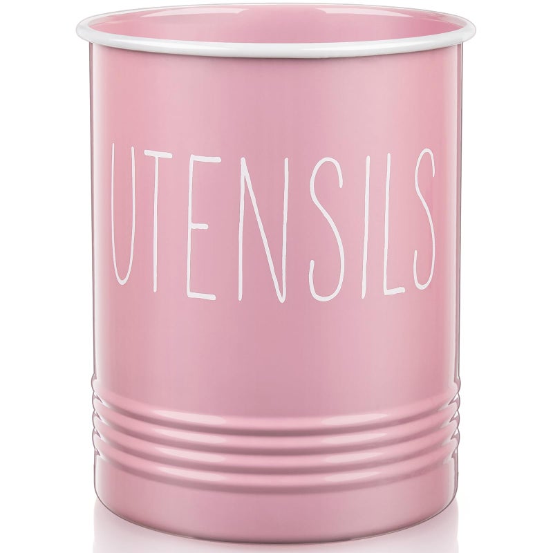 Bivvclaz Kitchen Utensil Holder  67 Utensil Holder for Kitchen Counter  Cooking Utensil Crock with Cork Bottom  Pink Decor and Accessories  Utensil Storage Caddy Organizer