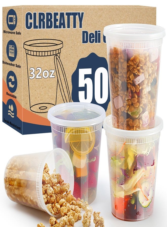 CLRBEATTY 50 Pack 32oz Plastic Deli Food Storage Containers with Lids, Leak Proof Clear Soup Containers, Meal Prep Containers, Microwave Dishwasher Freezer Safe - Image 1