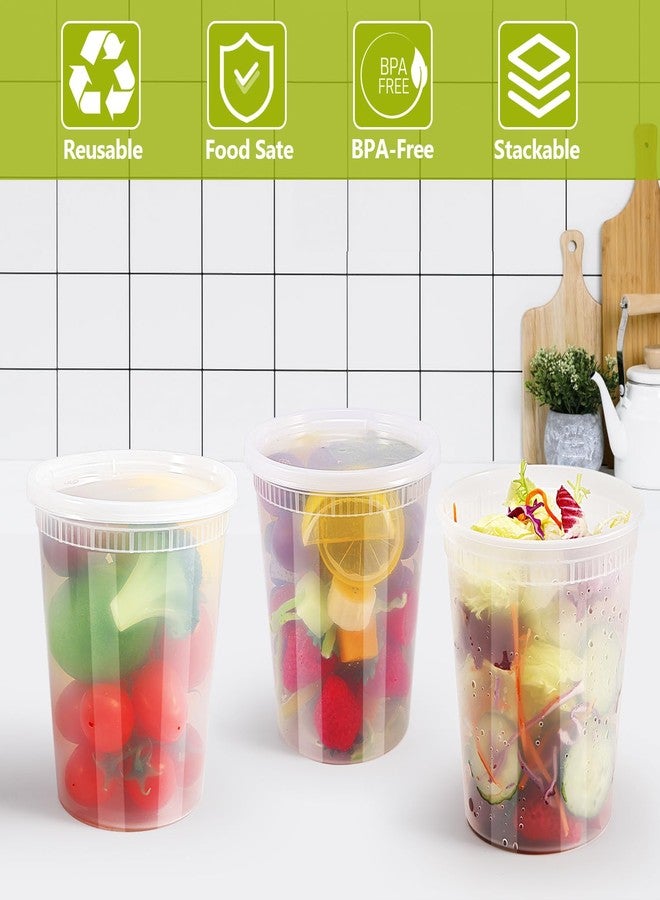 CLRBEATTY 50 Pack 32oz Plastic Deli Food Storage Containers with Lids, Leak Proof Clear Soup Containers, Meal Prep Containers, Microwave Dishwasher Freezer Safe - Image 3