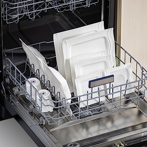 MALACASA 30 Pieces Dinnerware Sets, Modern Ivory White Plates and Bowls Sets for 6, Porcelain Dish Set with Dinner Plate, Dessert Plate, Soup Plate, Cup and Saucer, Square Dishware Set, Series Mario - Image 5