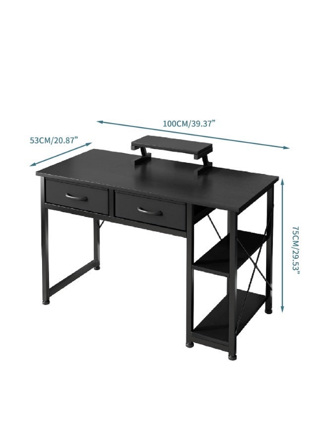 NEWLAN Office Desk Computer Desk Study Desk Writing Table Gaming Desk with 2 Fabric Drawers, Modern Study Table with Storage, Easy to assemble 100 x 75 x 53 cm - Image 4