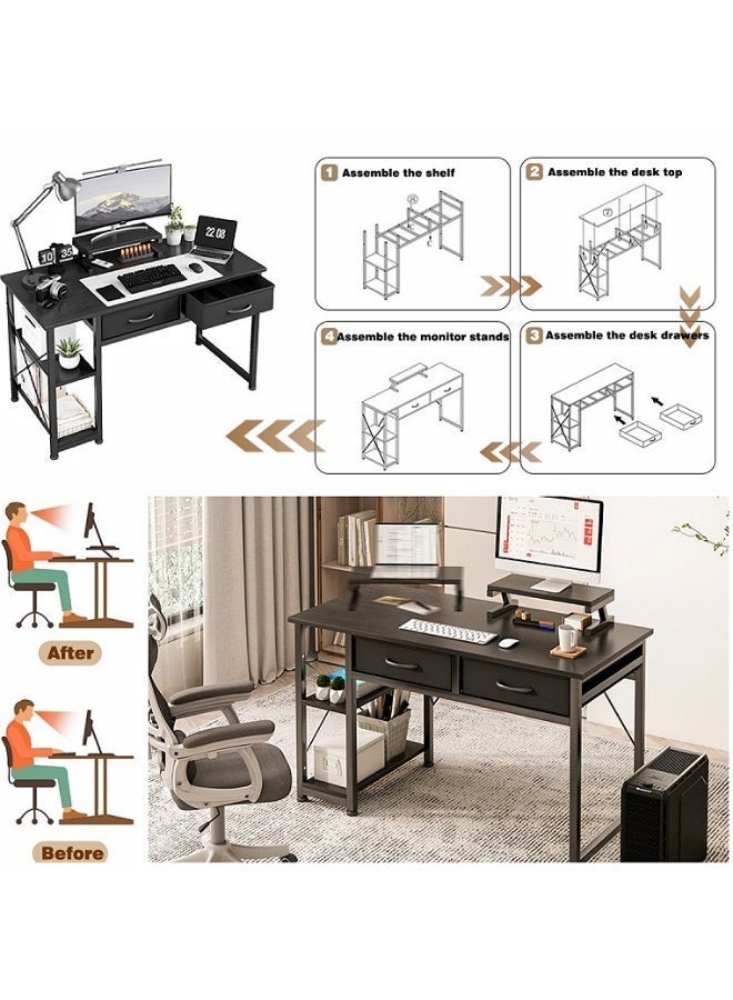 NEWLAN Office Desk Computer Desk Study Desk Writing Table Gaming Desk with 2 Fabric Drawers, Modern Study Table with Storage, Easy to assemble 100 x 75 x 53 cm - Image 3