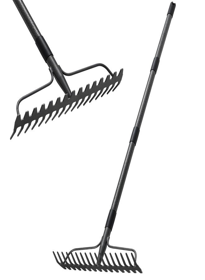 LLARGUEST Thatch Rakes for Lawns, Heavy Duty Metal Garden Rake with 17 Prongs, Adjustable Yard Rock Rake for Gardening Loosening Soil, Long Handle 60 Inches - Image 1