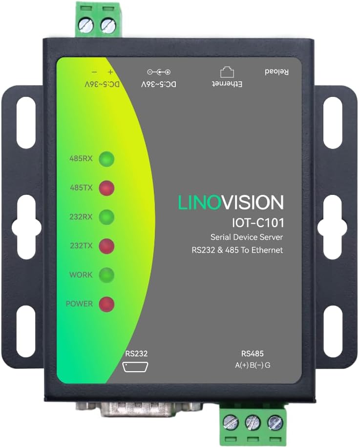 LINOVISION خادم تسلسلي مزدوج المنافذ، محول RS485 و RS232 إلى إيثرنت، تحويل Modbus RTU/TCP، محول RS485 و RS232 إلى RJ45، معالج مطور - Image 1