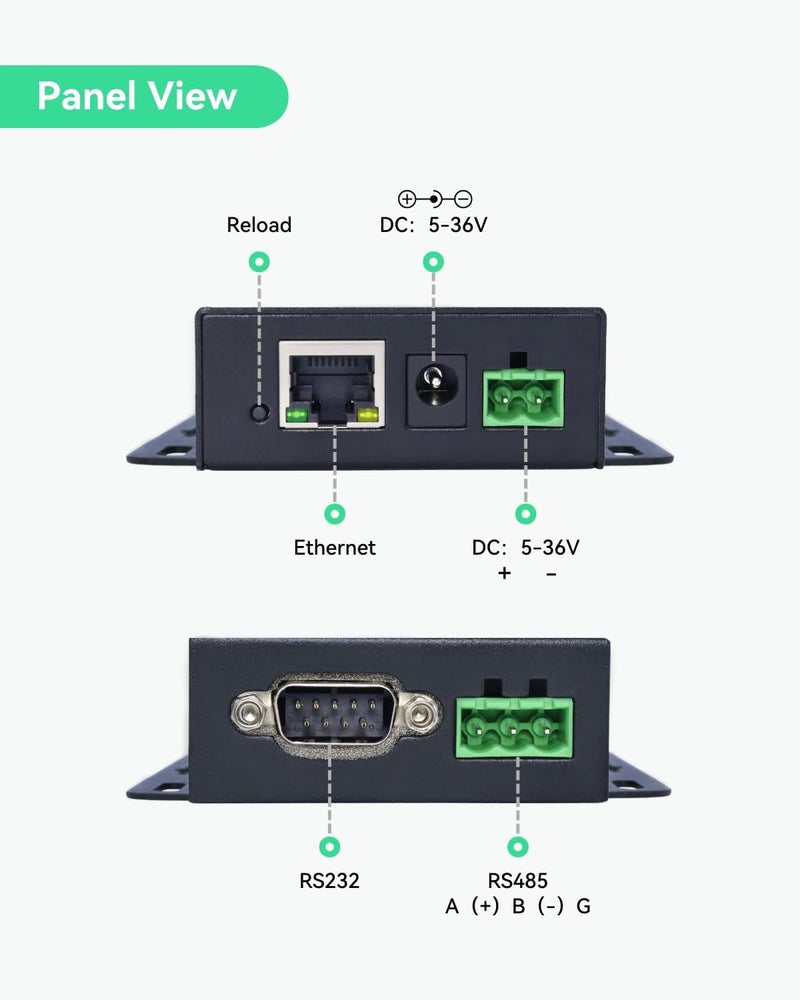 LINOVISION خادم تسلسلي مزدوج المنافذ، محول RS485 و RS232 إلى إيثرنت، تحويل Modbus RTU/TCP، محول RS485 و RS232 إلى RJ45، معالج مطور - Image 2