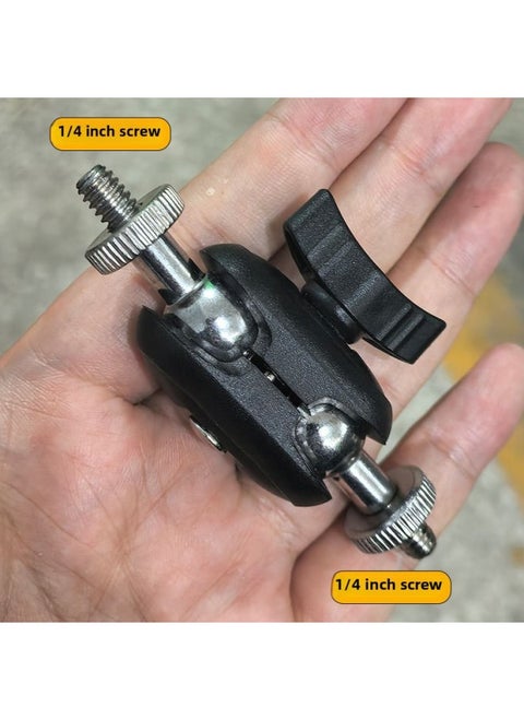 17mm Ball Head To 1/4 Inner And Outer Mobile Phone Bracket Replacement Pan/tilt Universal Wheel Adapter Pea Pods Connection Accessories-Body Color:Double Metal Ball Steering Joint (double 1/4 Screw)