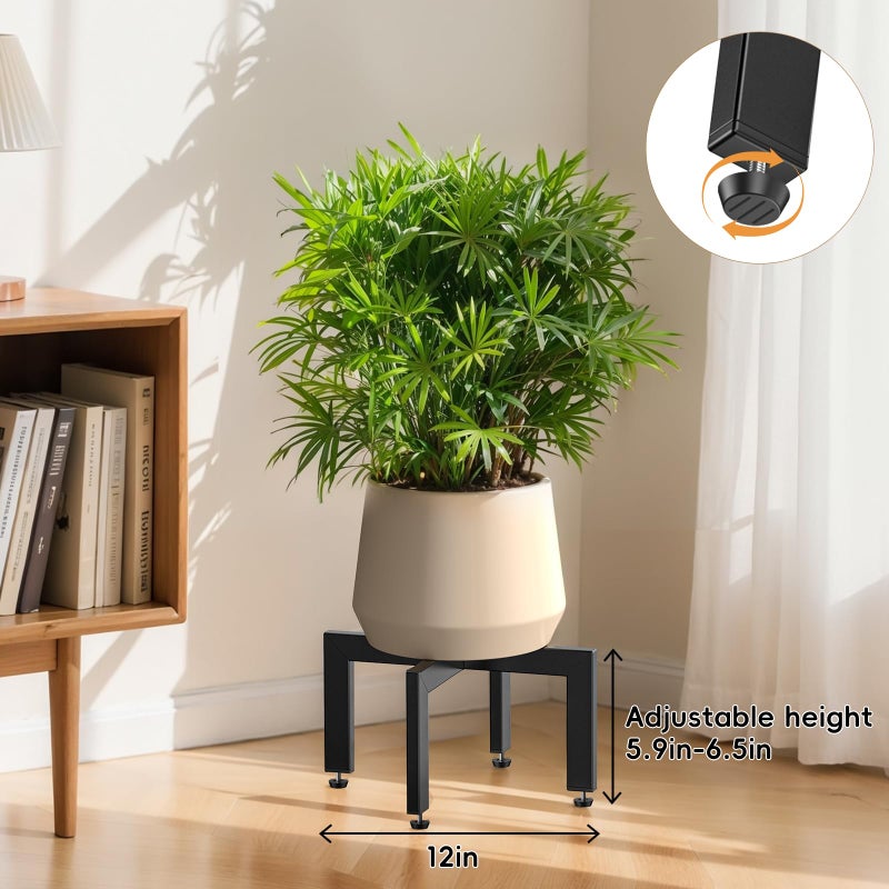 JND Adjustable Plant Stand Indoor Outdoor,Metal Modern Plant Stands, Plant Stand with Adjustable Feet,Low Short Plant Stands,Fit 8-12 inch Pots,Black (Pot & Plant Not Included) - Image 2