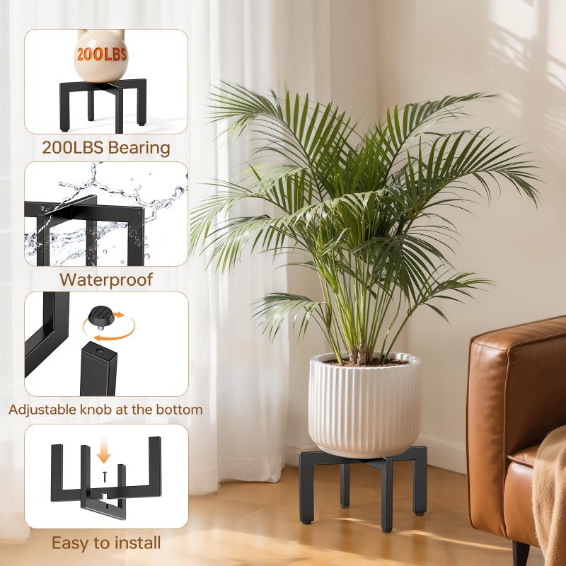 JND Adjustable Plant Stand Indoor Outdoor,Metal Modern Plant Stands, Plant Stand with Adjustable Feet,Low Short Plant Stands,Fit 8-12 inch Pots,Black (Pot & Plant Not Included) - Image 4