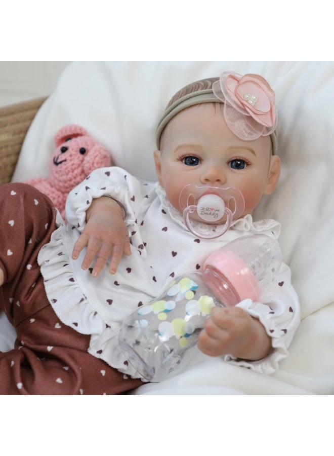 CUNUUDOOL Lifelike Reborn Baby Dolls, 18 Inch Vinyl Silicon Realistic Newborn Baby Dolls Girl, Real Life Baby Dolls With Soft Weighted Body, Real Baby, Gift With Accessories For 3+ Years Old Kids - Image 3