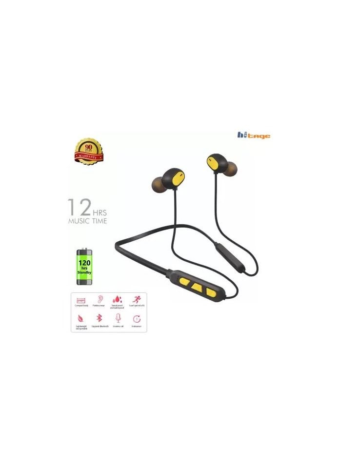 hitage - Hitage NBT-7676 platinum series 12 hours music time wireless neckband bluetooth headset (yellow black, In the Ear) - Image 1