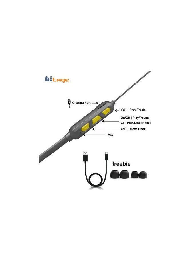 hitage - Hitage NBT-7676 platinum series 12 hours music time wireless neckband bluetooth headset (yellow black, In the Ear) - Image 1