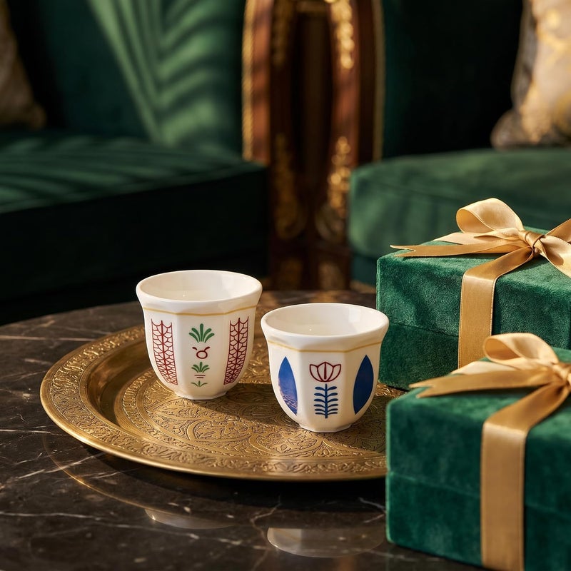 CozyNook Arabic Coffee Cups Set of 2, Ceramic Finjan Cups for Gahwa & Turkish Tea, Small Espresso Coffee Cup Set 100mL - Image 3