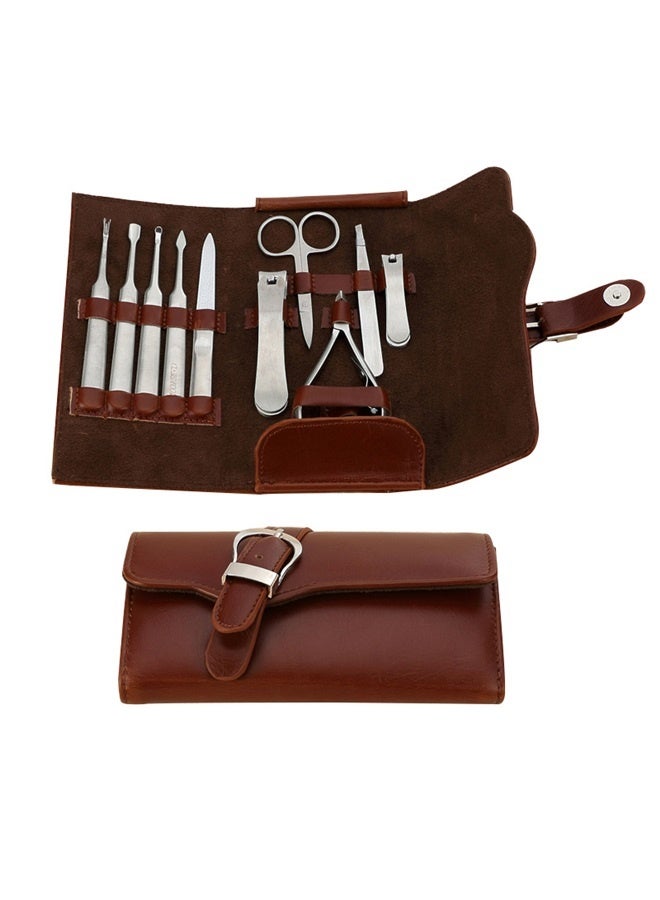 Generic 10-Piece Stainless Steel Household Manicure Tool Set Silver/Brown，Nail Cliers Toenail Cliers in 1 Manicure Set Bulk Nail Clier Pedicure Kit Grooming Kit for Professional Use - Image 1