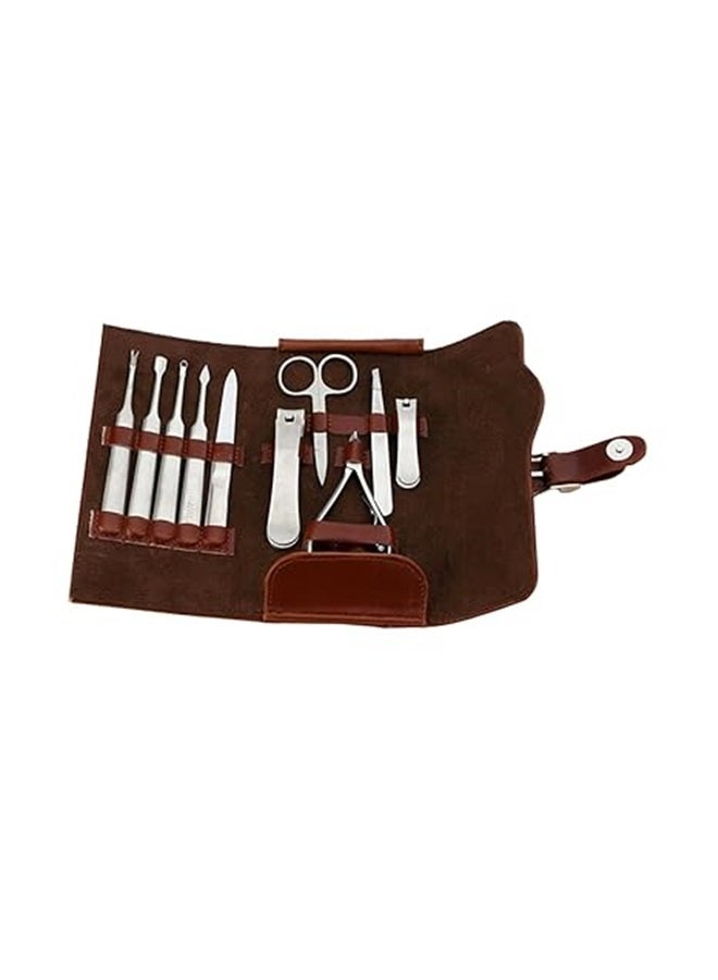 Generic 10-Piece Stainless Steel Household Manicure Tool Set Silver/Brown，Nail Cliers Toenail Cliers in 1 Manicure Set Bulk Nail Clier Pedicure Kit Grooming Kit for Professional Use - Image 2
