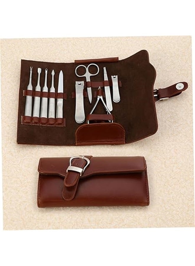 Generic 10-Piece Stainless Steel Household Manicure Tool Set Silver/Brown，Nail Cliers Toenail Cliers in 1 Manicure Set Bulk Nail Clier Pedicure Kit Grooming Kit for Professional Use - Image 4