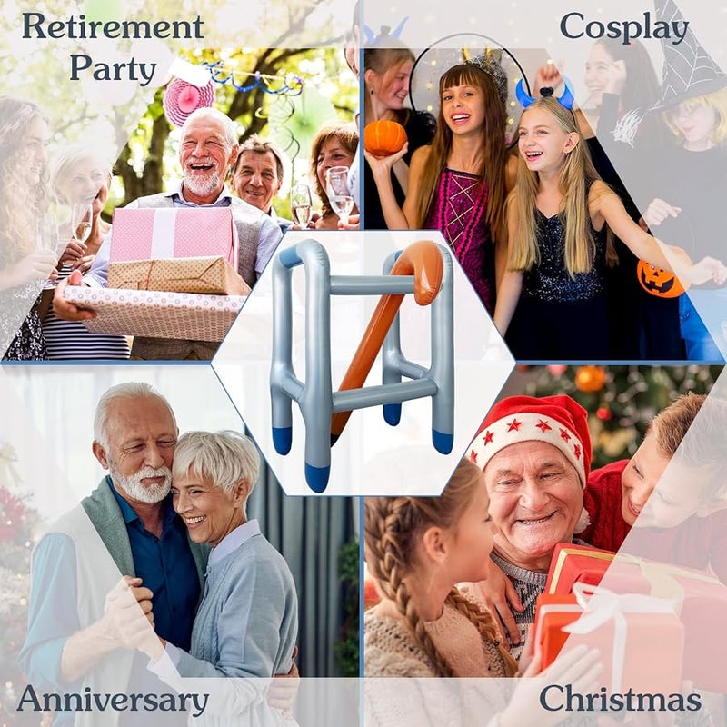 OJYUDD 2 PCS Inflatable Walker and Cane,Funny Old Age Costume Accessories,Retirement Party Decorations Gag Gift for Kids,100th Day of School,Christmas,Halloween - Image 5