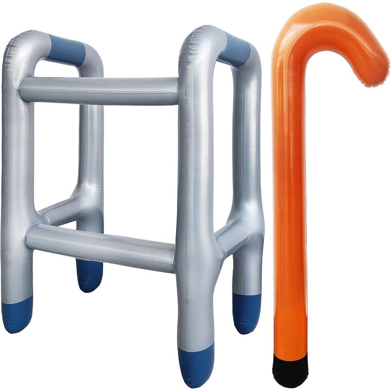OJYUDD 2 PCS Inflatable Walker and Cane,Funny Old Age Costume Accessories,Retirement Party Decorations Gag Gift for Kids,100th Day of School,Christmas,Halloween - Image 1