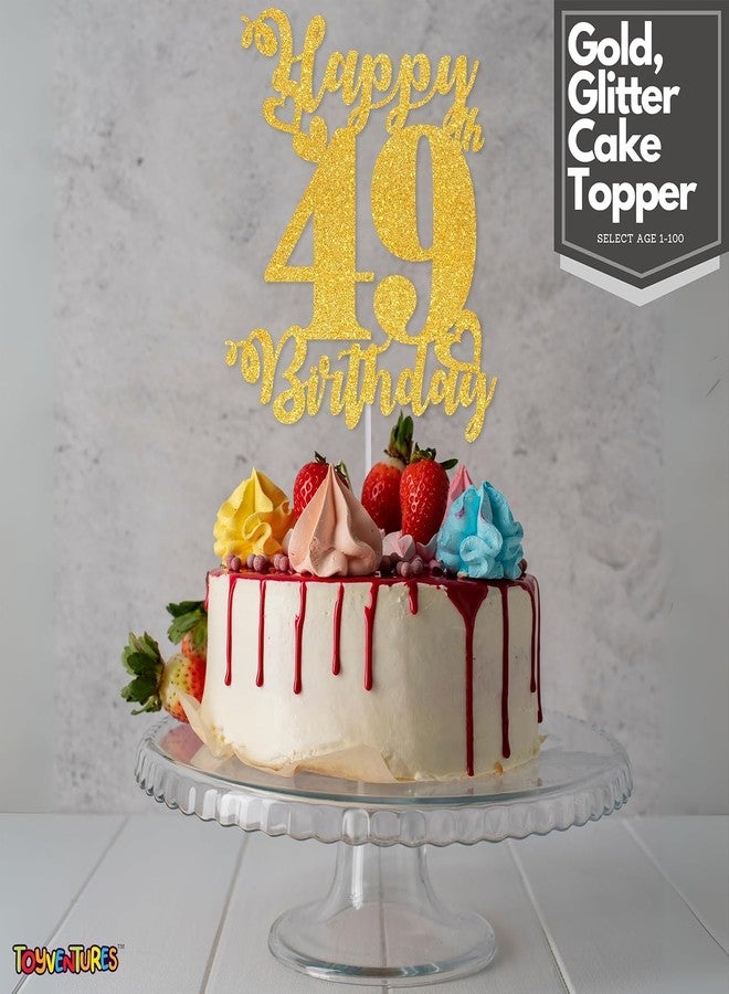 TrifleArte Happy 49th Birthday Cake Topper | Glitter Gold Cake Topper for Birthday | Reusable & Elegant Cake Décor for Girls, Boys, Adults | Pre-Assembled Cake Decoration Topper - Image 2