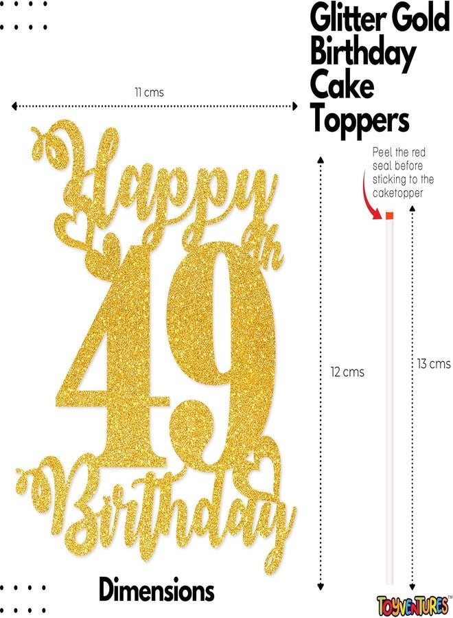 TrifleArte Happy 49th Birthday Cake Topper | Glitter Gold Cake Topper for Birthday | Reusable & Elegant Cake Décor for Girls, Boys, Adults | Pre-Assembled Cake Decoration Topper - Image 3