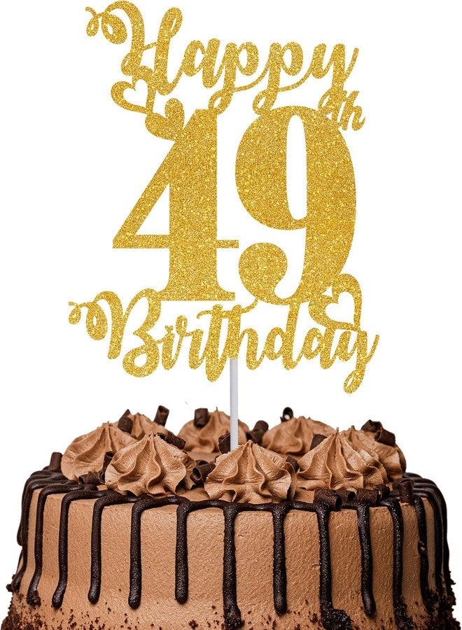 TrifleArte Happy 49th Birthday Cake Topper | Glitter Gold Cake Topper for Birthday | Reusable & Elegant Cake Décor for Girls, Boys, Adults | Pre-Assembled Cake Decoration Topper - Image 1