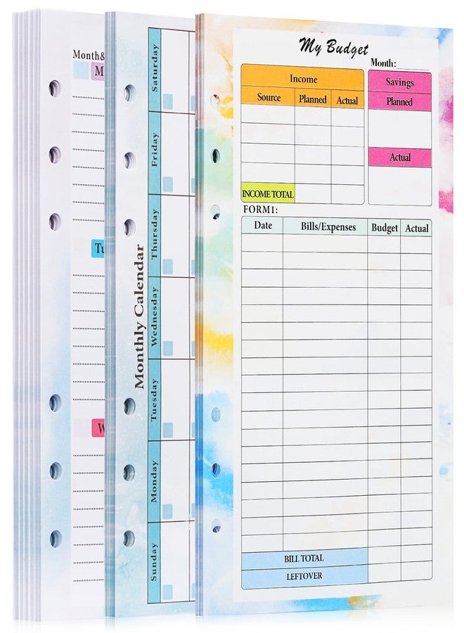Toplive 3 Pack A5 Planner Refill 82 Sheet Colored Monthly Weekly Planner Refill Paper 6 Hole Budget Sheets Expense Tracker Inserts for A5 Binder Cover Bill Saving Organizer, Pink - Image 1