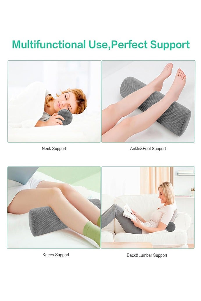 Cervical Neck Roll Foam Pillow, Round Neck Support for Sleeping, Bolster Pillow for Bed, Legs, Back and Yoga, Removable Washable Cover, 4.7 Inch Diameter x 17 Inch Long (Grey) - Image 3