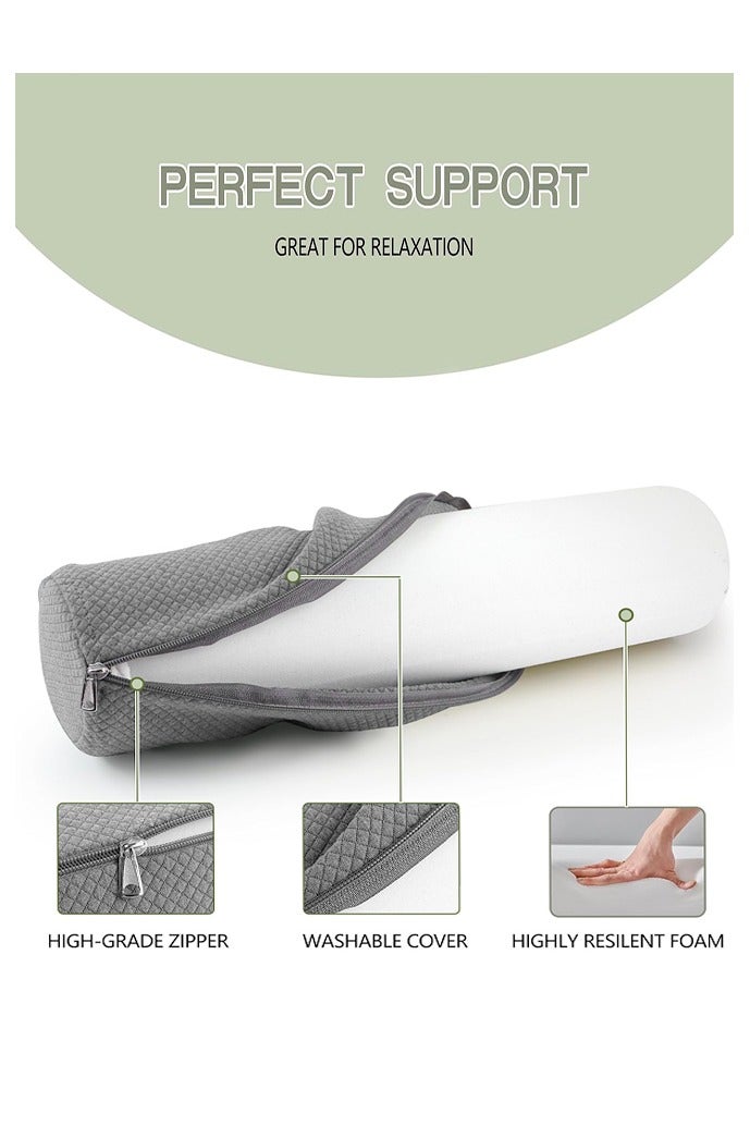 Cervical Neck Roll Foam Pillow, Round Neck Support for Sleeping, Bolster Pillow for Bed, Legs, Back and Yoga, Removable Washable Cover, 4.7 Inch Diameter x 17 Inch Long (Grey) - Image 4