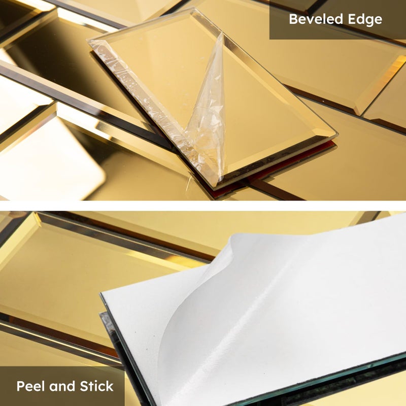Diflart Peel and Stick Mirror Backsplash, Gold, 3x6 Inch, Beveled Mirror Subway Kitchen Bar Wall Tile (5 Sq.ft, 40 Pcs) - Image 4