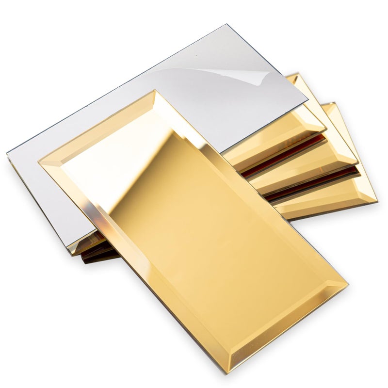 Diflart Peel and Stick Mirror Backsplash, Gold, 3x6 Inch, Beveled Mirror Subway Kitchen Bar Wall Tile (5 Sq.ft, 40 Pcs) - Image 1