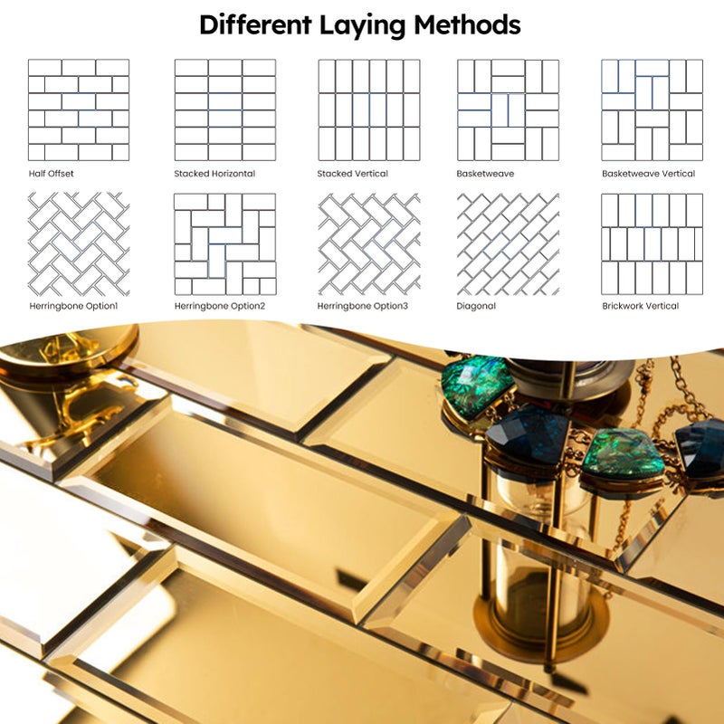 Diflart Peel and Stick Mirror Backsplash, Gold, 3x6 Inch, Beveled Mirror Subway Kitchen Bar Wall Tile (5 Sq.ft, 40 Pcs) - Image 5