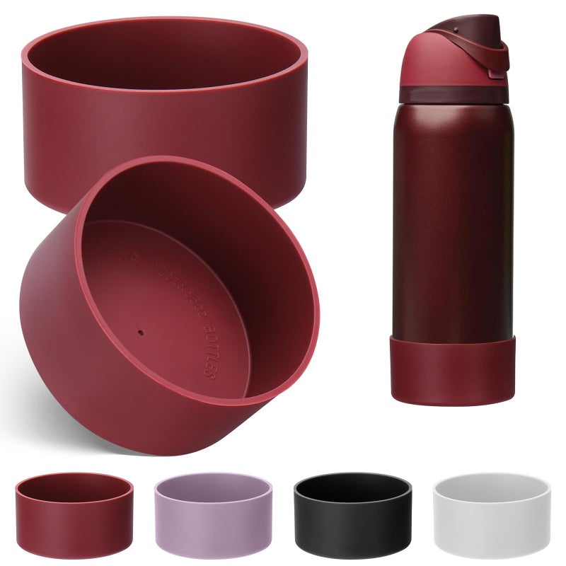 Mity rain 2PCS Silicone Boot for Owala Water Bottle 24 oz 32 oz, Anti-Slip Protective Sleeve Bottom Bumper Protector for FreeSip Stainless Steel Water Bottles Accessories (Black Cherry, 32oz) - Image 1